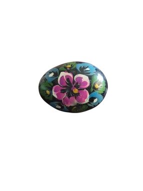 Hand-Painted Floral Wooded Egg Decorative Accent - Pink & Blue Ukraine